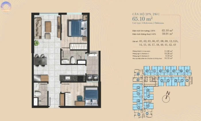 Thiết kế layout căn hộ 2PN 2WC dự án One Era